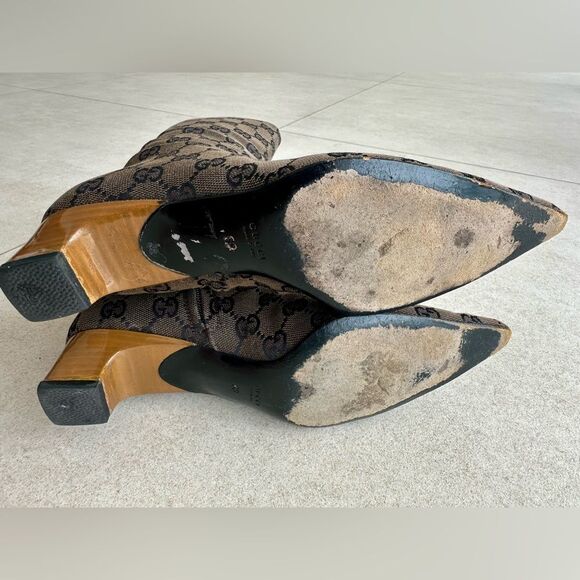 Gucci Vintage 90'S Brown GG Monogram Canvas Boots Wood Heels US 6B - Picture 5 of 16